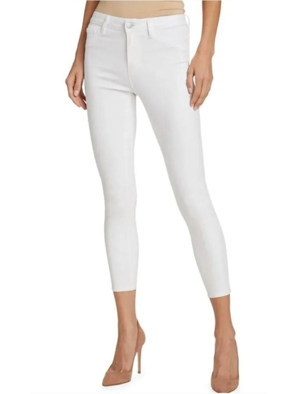 New L'AGENCE Women's Size 27 White Coated Margot High-Rise Ankle Skinny Jeans